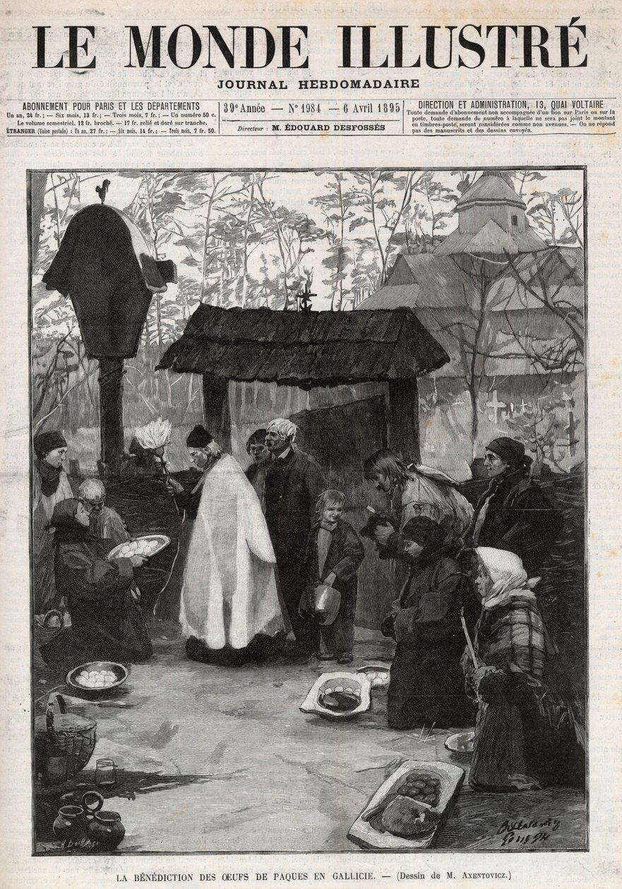 Velsignelsen av påskeegg i Galicia (Lille Russland) - gravering i "The Illustrous World"" fra 1895 av Unknown artist