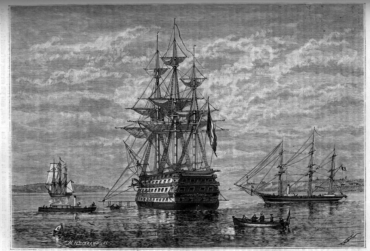 "Borda"" og dens vedlegg "Janus" og "Bougainville"". Gravering i «Le journal de la jeunesse»» av Unknown artist