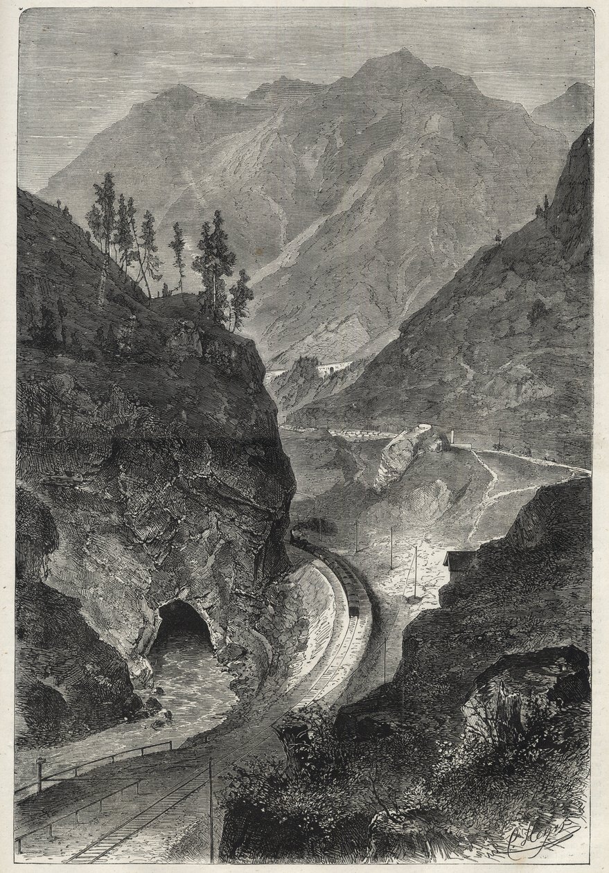 Brennerjernbanen (Brennero) til Tyrol (Tirolo - Tirol) - Gravering 1867 - av Unknown artist