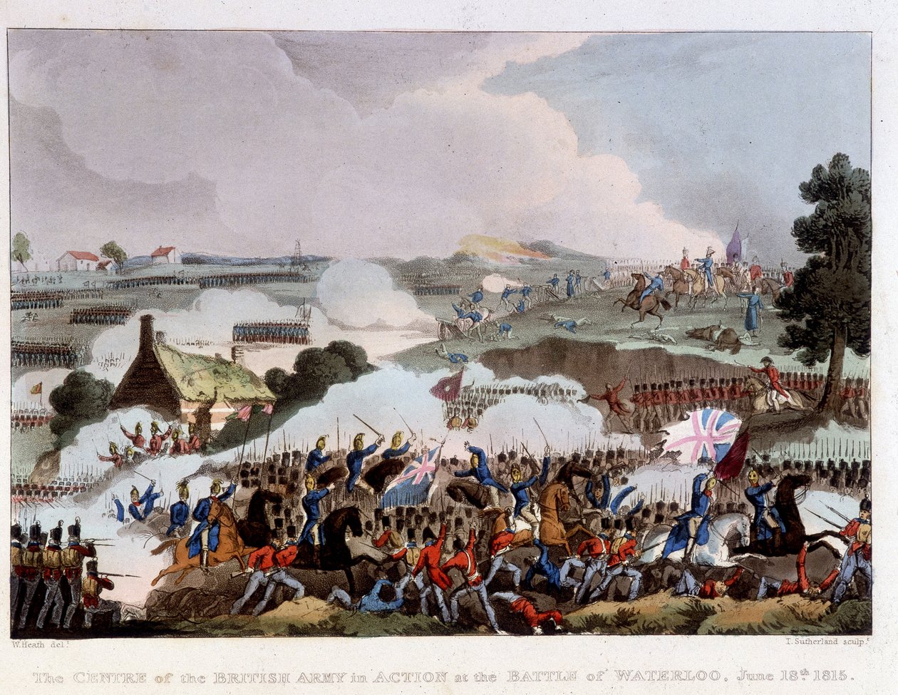 Den britiske hæren i aksjon på slagmarken Waterloo, 18. juni av Unknown artist