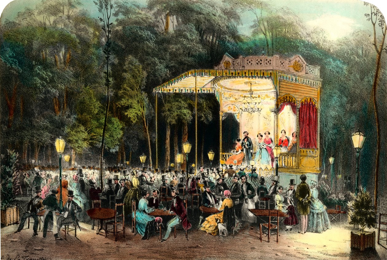 Cafe des Ambassadeurs på Champs Elysees Gravering fra 1853 Privat samling av Unknown artist
