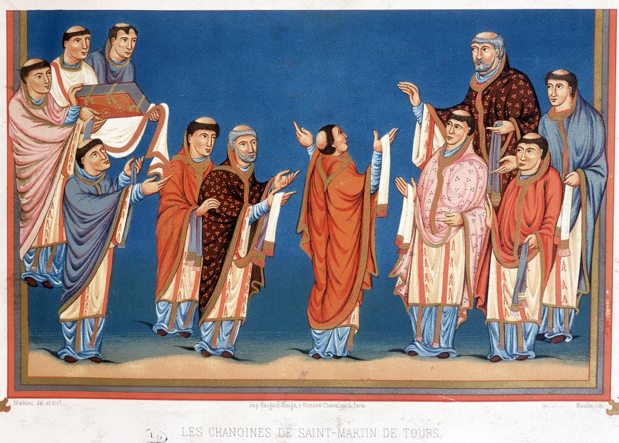 The Canons of Saint Martin of Tours tilbyr kong Charles the Bald en bibel skrevet i deres kloster av Unknown artist