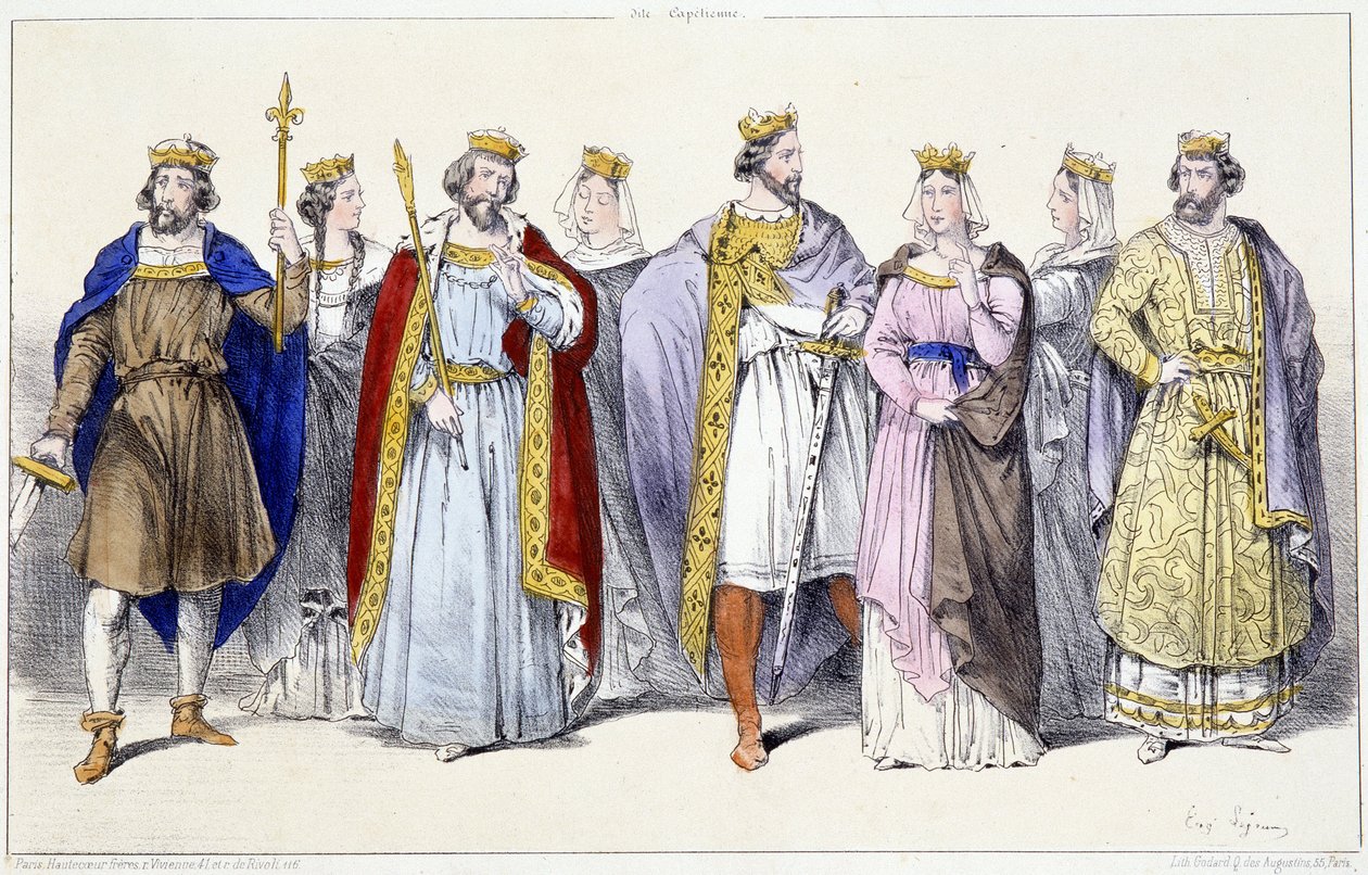 Karolingerne: Hugues Capet, Adelaide, Robert, Constance, Henry I, Anne av Russland, Berthe, Philippe I - i ""Konger og dronninger av Frankrike i trykk", Paris, red. Fort av Unknown artist