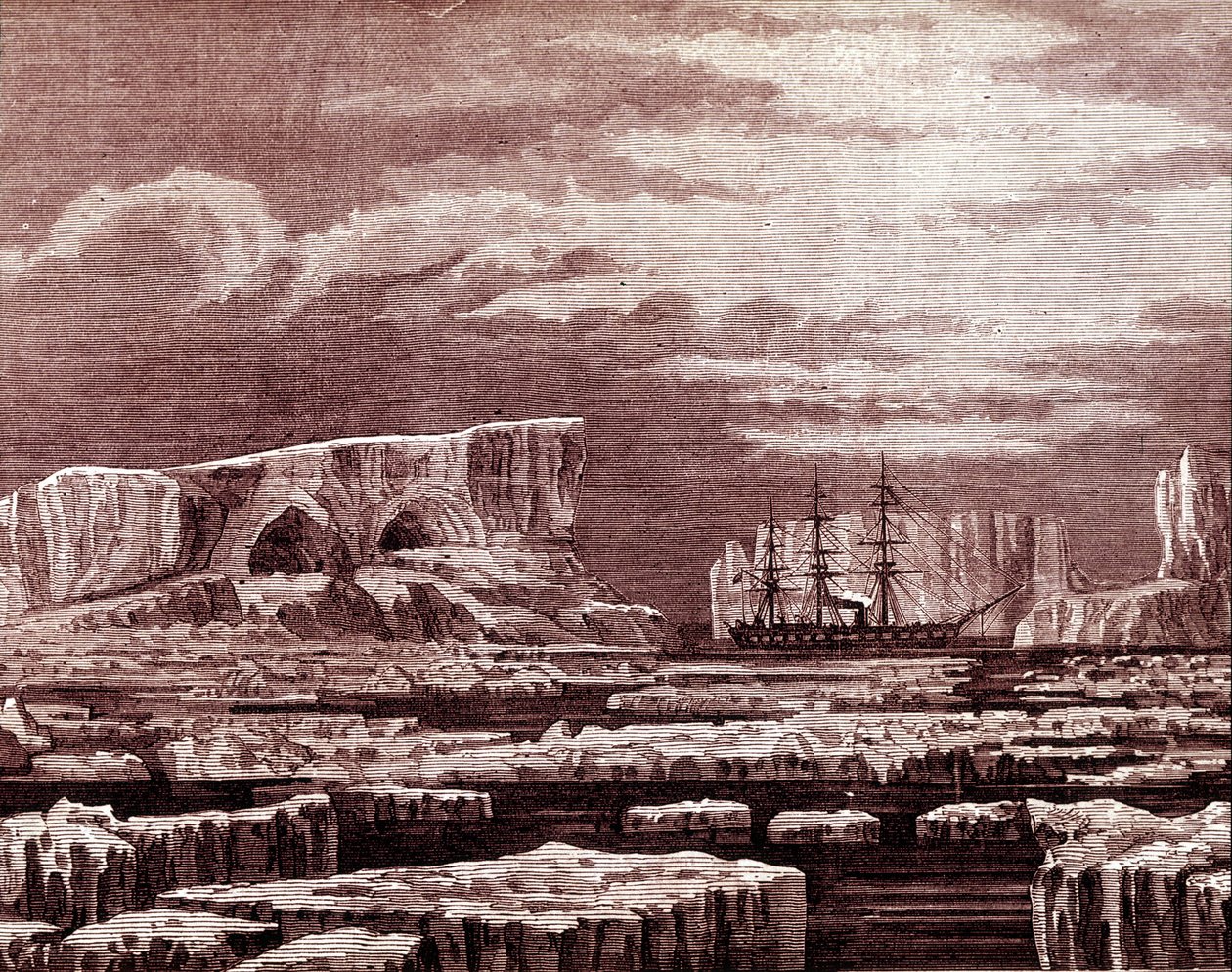 Challenger-båten midt i isfjellene. av Unknown artist