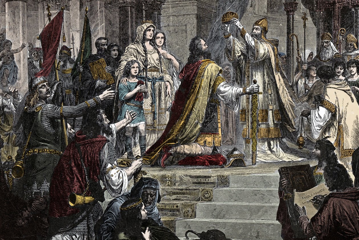 The Coronation of Charlemagne - Coronation of Charlemagne (742 - 814) i 800 av pave Leon III av Unknown artist