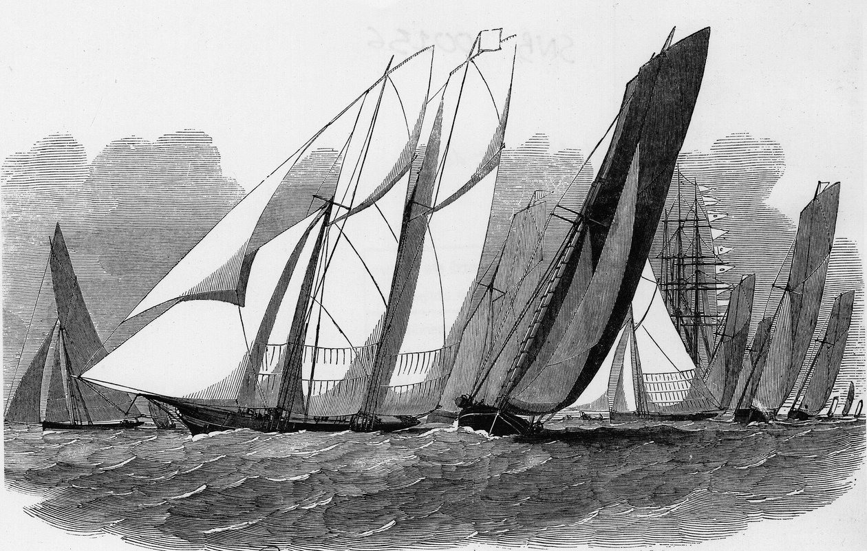 The Cowes Regattas: Yachts at the Hyde Pass - Bibl. des arts deco av Unknown artist