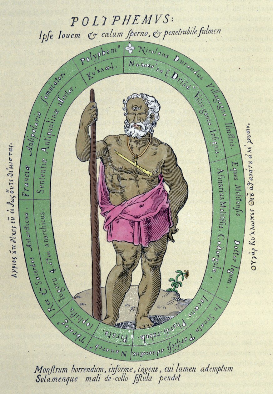The Cyclops Polyphemus (Polyphemus), satire mot Nicolas Durand de Villegagnon, fransk militær og oppdagelsesreisende (1510-1571) av Unknown artist