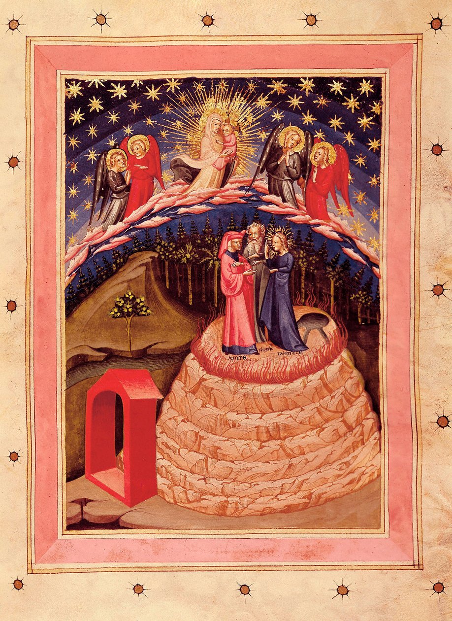 The Divine Comedy of Dante Alighieri (1265-1321): representasjon av Glory, fra et manuskript fra 1300-tallet (miniatyr) av Unknown artist