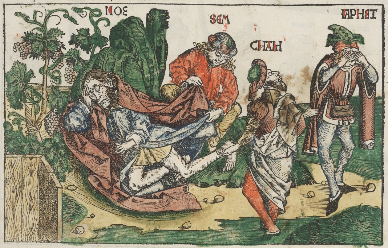The Drunkenness of Noah, ca. 1483-95 (håndfarget tresnitt) av Unknown artist