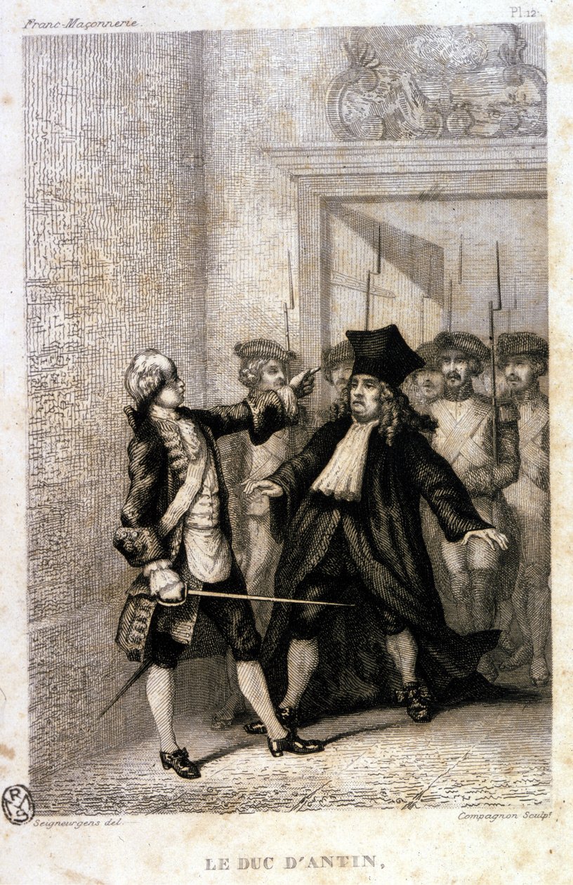 Hertugen av Antin (Louis Antoine de Pardaillan de Gondrin, Marquis, deretter hertug av Antin) (1665 til 1736) ved Provincial Masonic Grand Lodge. av Unknown artist