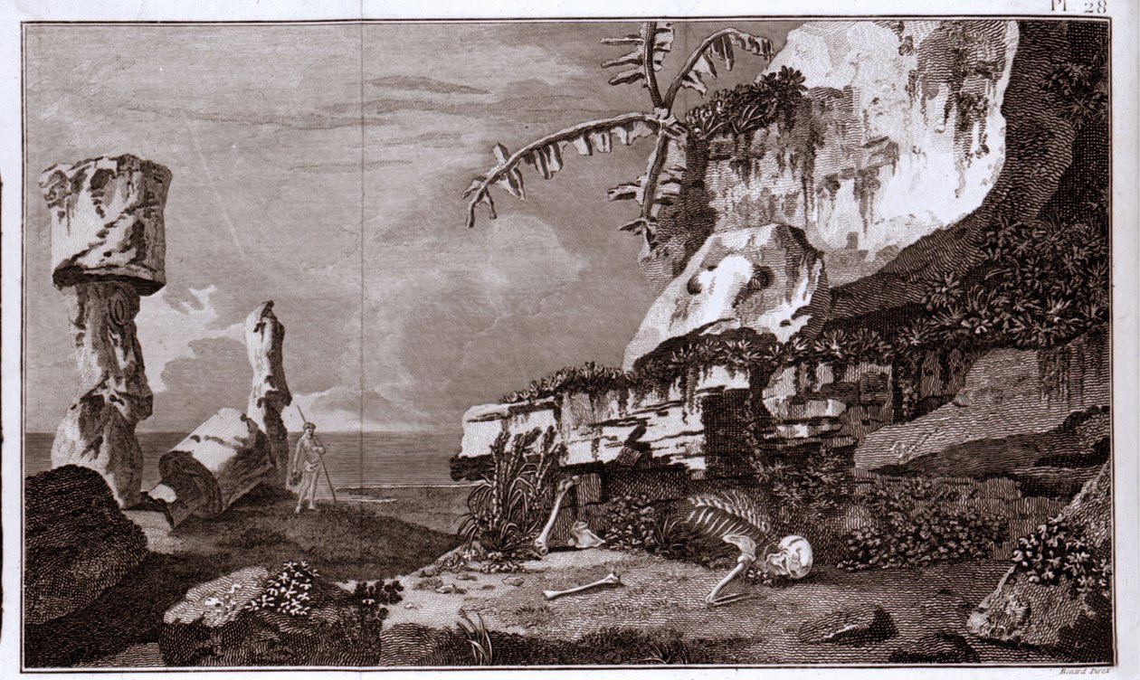 Påskeøya (Rapa Nui) i Polynesia etter "Viaggi del Capitano Cook", gravering fra 1800-tallet. av Unknown artist