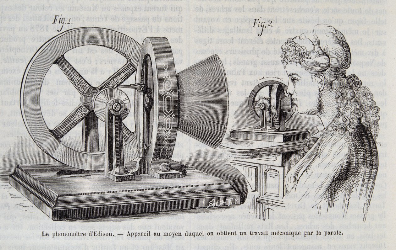 Edison-fonometeret - enhet ved hjelp av hvilken et mekanisk verk oppnås ved tale i "" Nature"" 1878. av Unknown artist