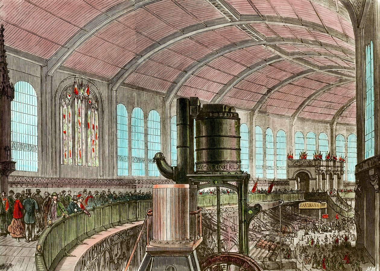 Eiffelmaskingalleriet ved universalutstillingens gravering fra 1867 fra 1800-tallet av Unknown artist