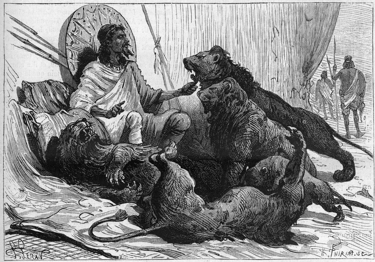 The Emperor (ras) Theodoros of Abyssinia surrounds his lions. In “Nature” of 1888. av Unknown artist