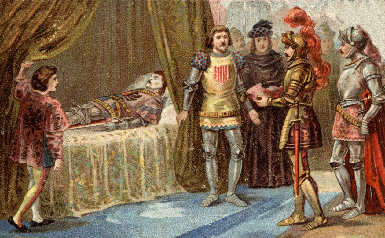 Den engelske guvernøren i Chateauneuf de Randon (Chateauneuf-de-Randon, Auvergne) overga seg og kom for å legge nøklene til plassen på dødsleiet til Bertrand du Guesclin, 13. juli 1380 foran hvem byen beleiret. Forbindelsen døde, ja av Unknown artist