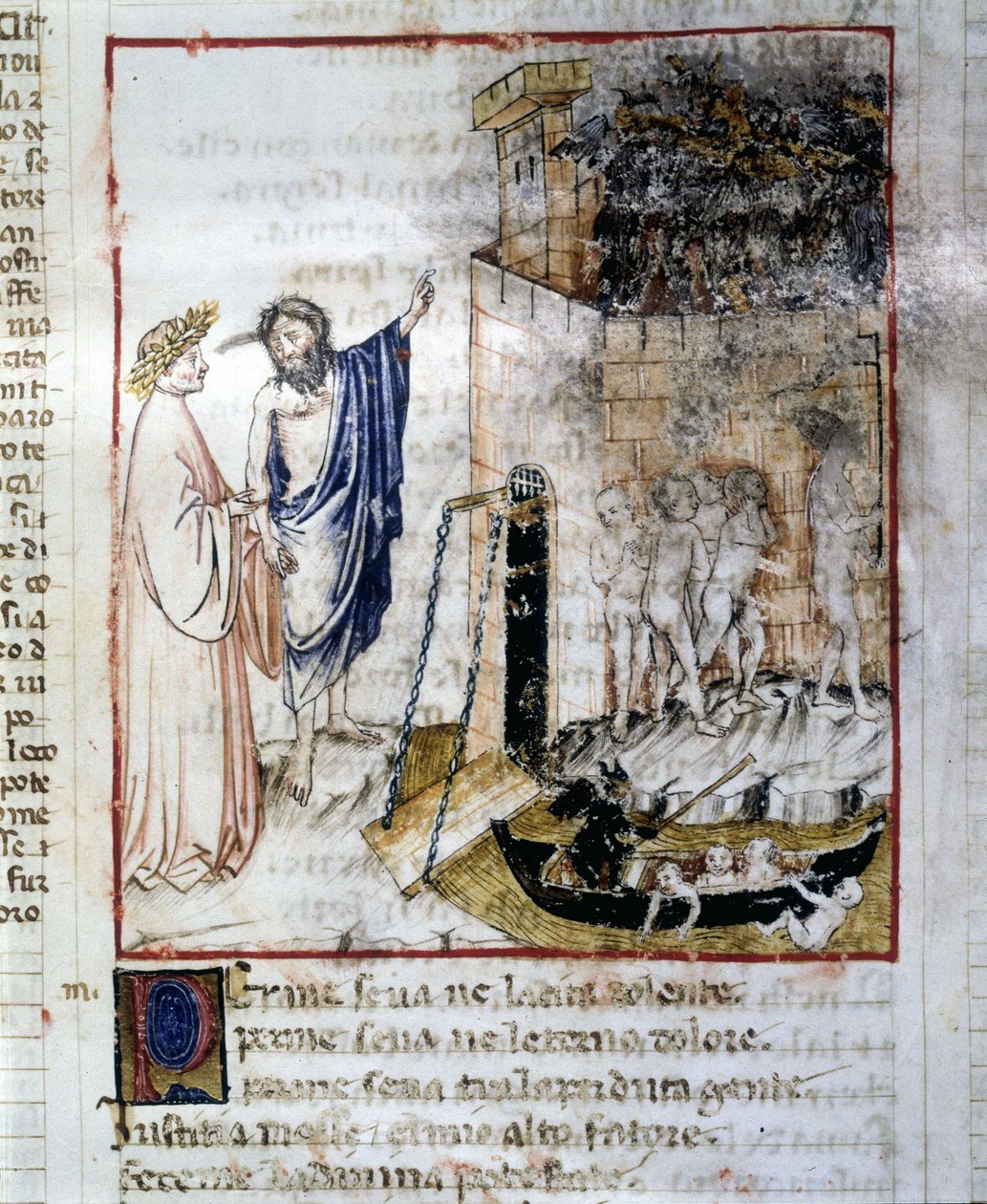 The Entrance of the Underworld - i "The Divine Comedy"" av Dante Alighieri, miniatyr av et manuskript fra 1300-tallet, Bibl. Rimini kommune. av Unknown artist