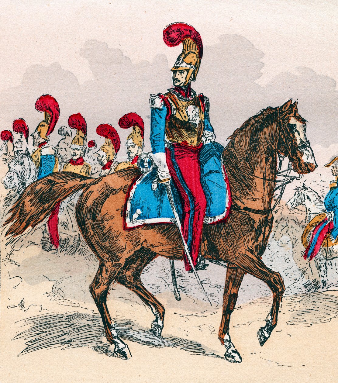 Den franske Armee under regjeringen til Louis Philippe fra 1830 til 1848 - Franske karabinere - Gravering fra 1882 i "" Histoire de dix ans: 1830-1840"" Louis-Blanc (1811-1882) av Unknown artist