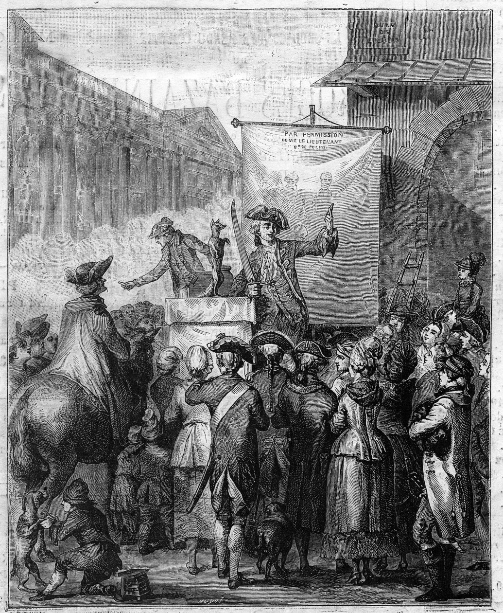 Den franske sjarlatanen på 1700-tallet. Gravering i "" Le XVIIIème siècle: mores, usages et costumes"" av Paul Lacroix. av Unknown artist