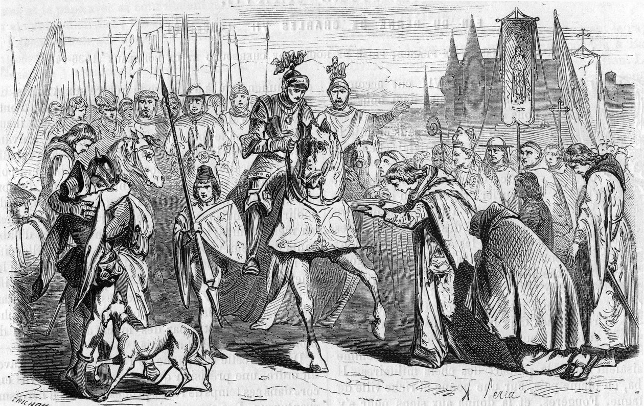 Franskmennene dro til Bordeaux 23. juni 1451 under Karl VII, slutten på gjenerobringen mot engelskmennene. Gravering av 1800-tallet. av Unknown artist