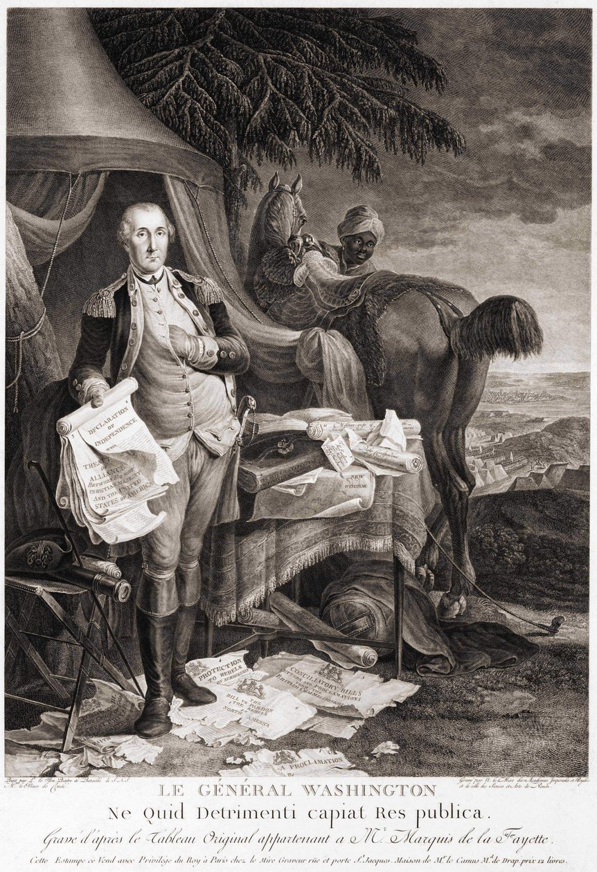 General Washington (1732 - 1799), gravert etter det originale maleriet som tilhørte Marquis de la Fayette. av Unknown artist