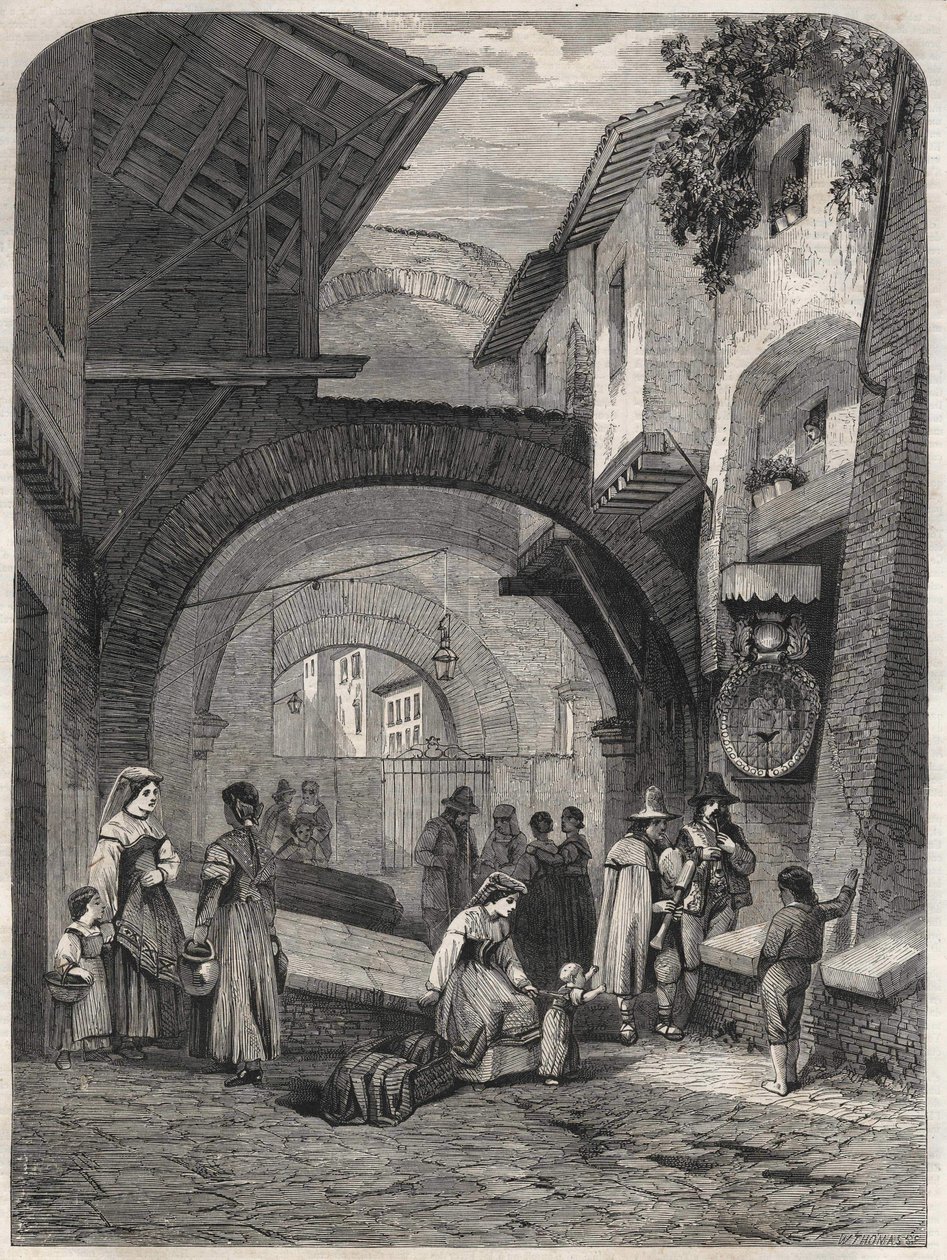 The Ghetto in Rome in the 19th century, engraving. av Unknown artist