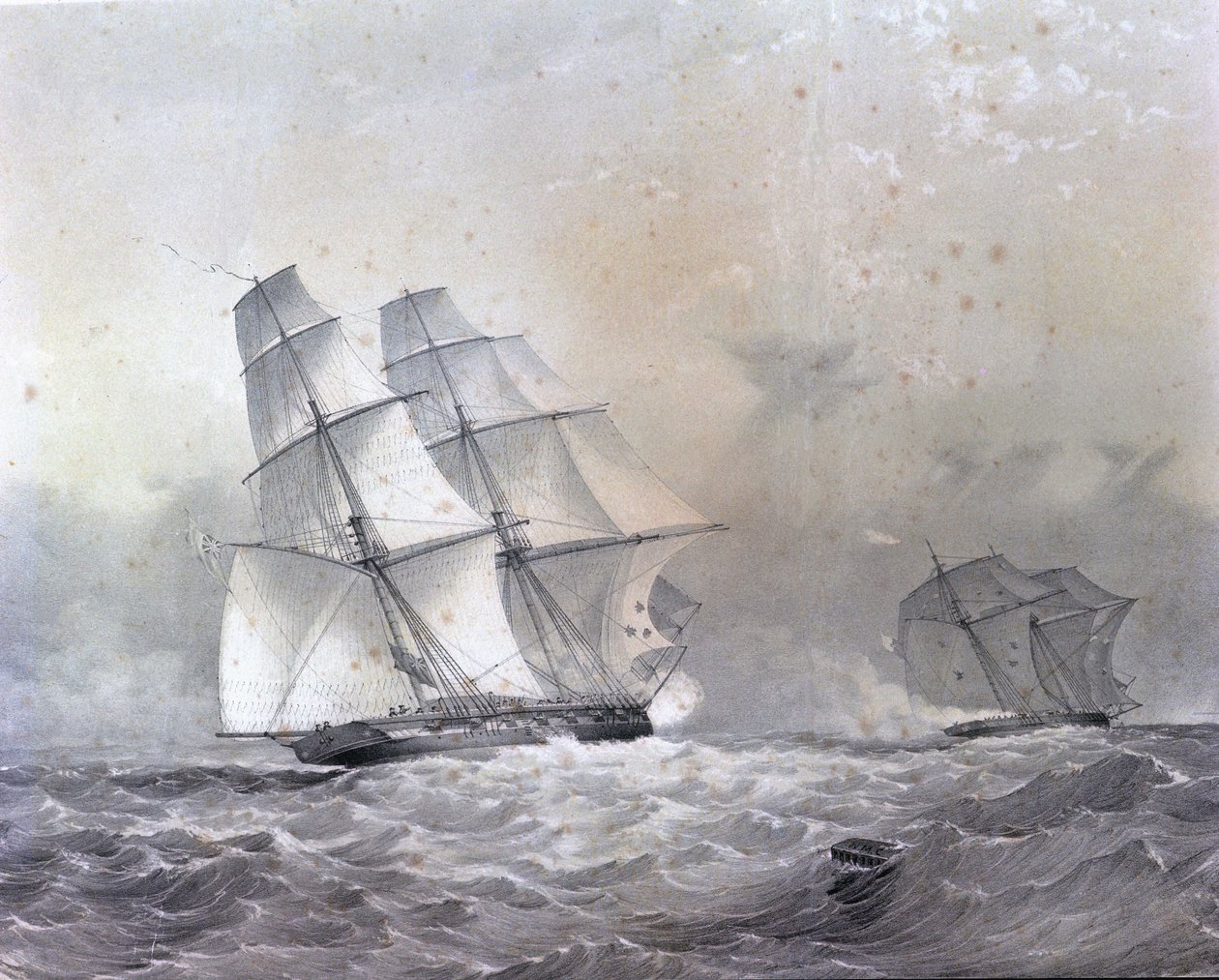 HMS Acorn brigantine på 16 kanoner som jager Negrier Gabriel av Unknown artist