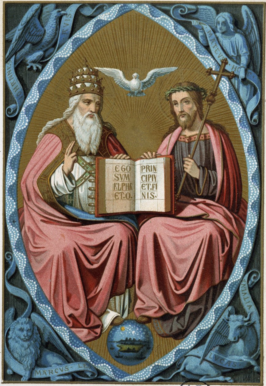 Den hellige treenighet - chromo.1800-tallet, etter en lege fra 1400-tallet av Unknown artist