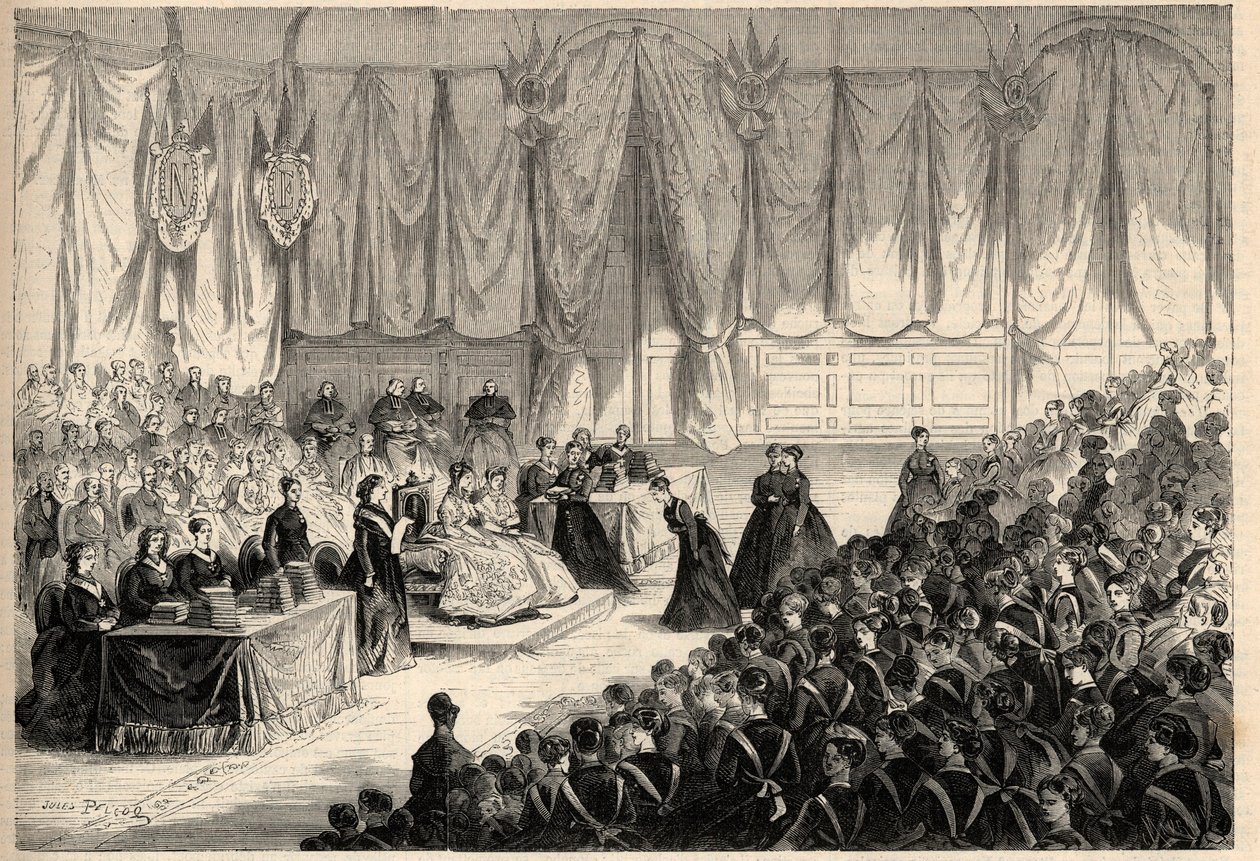 Impress Eugenie de Montijo (1826-1920) ledet utdelingen av priser til den imperiale institusjonen til Æreslegionen i Saint Denis. Gravering i "" L