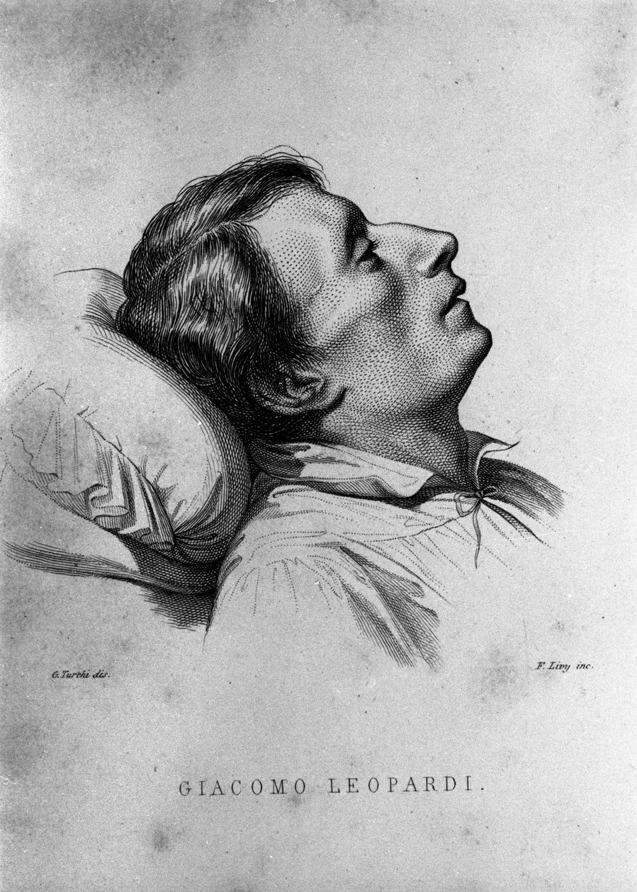 Den italienske poeten Giacomo Leopardi (1798-1837) på dødsleiet. av Unknown artist