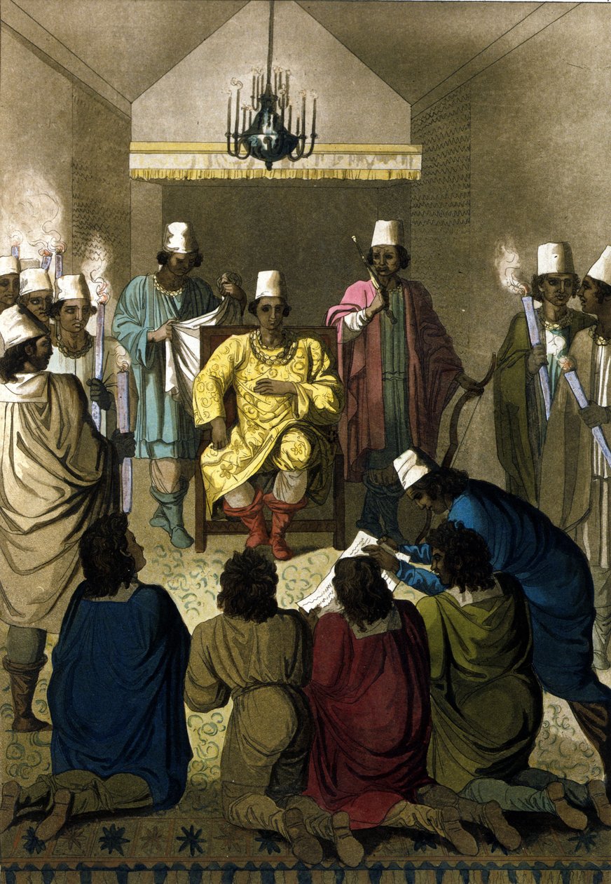 Kongen av Kongo tar imot nederlandske kjøpmenn. av Unknown artist