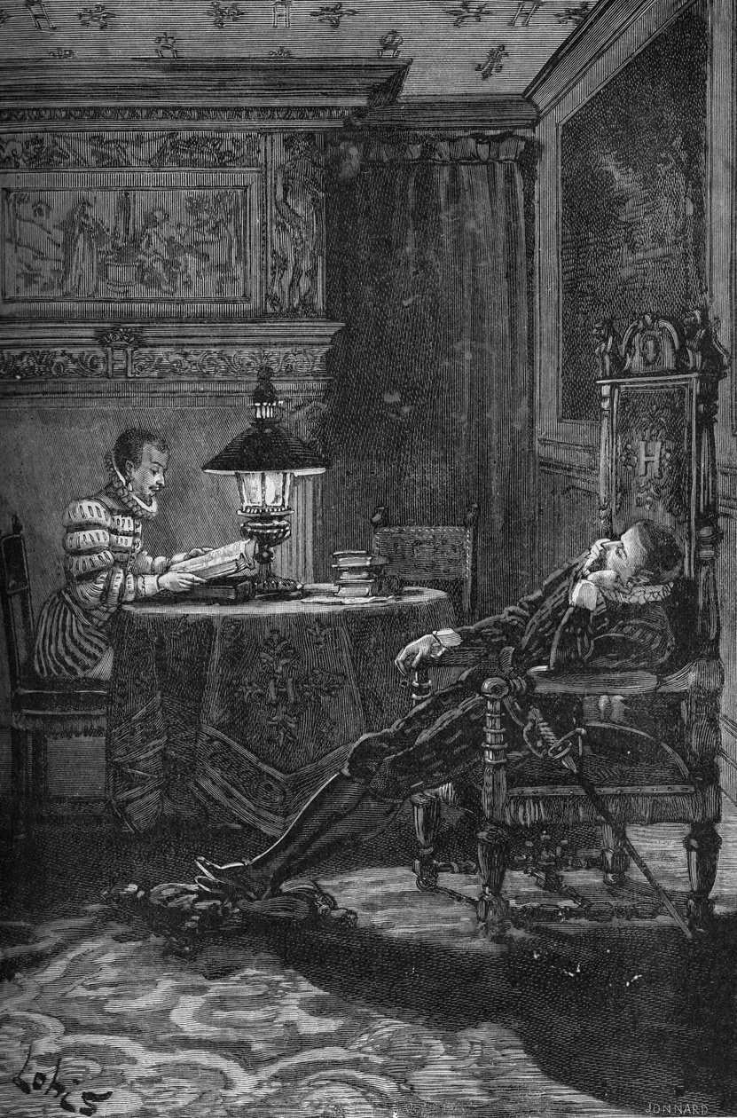 Kongen av Frankrike Henry III (1551-1589) blir lest. Gravering fra 1800-tallet. I «Histoire de France» av Jules Michelet av Unknown artist