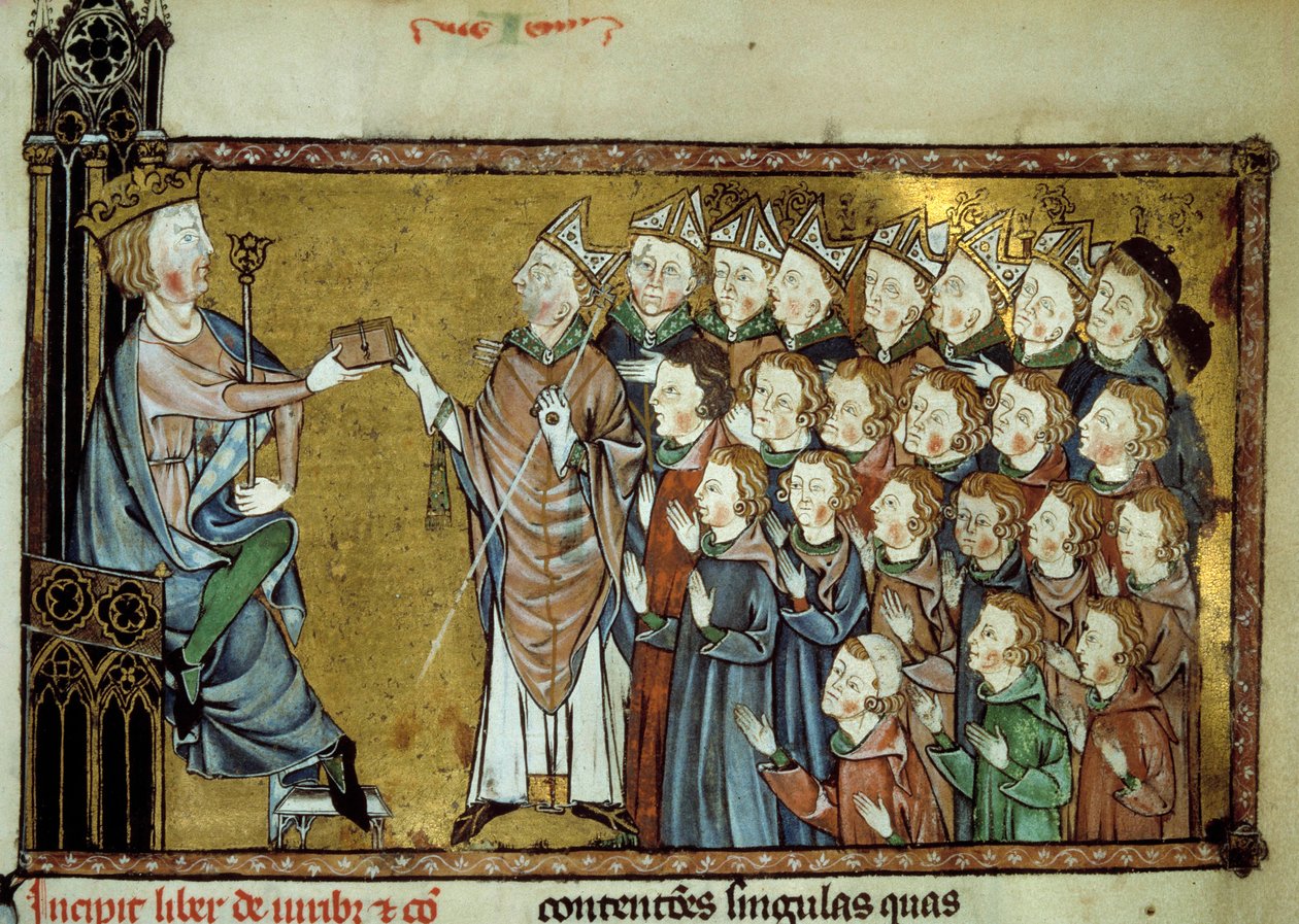 Kongen av Frankrike Ludvig X Hutinen (1289-1316) overleverte charteret til normannerne 19.03.1315, og tenkte på større uavhengighet og færre skatter til hertugen av Normandie. Miniatyr fra et manuskript fra 1300-tallet av Unknown artist