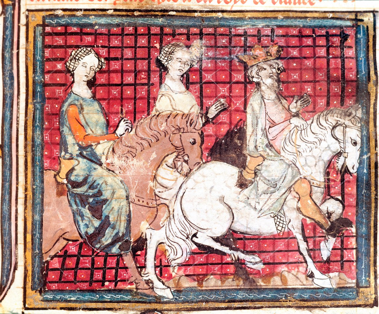 Kongen av francene Chilperic I (543-597) og Fredegonde en hesteminiatyr fra "" Grandes Chronicles de France"" 1375-1379 kommunale bibliotek, Castres av Unknown artist