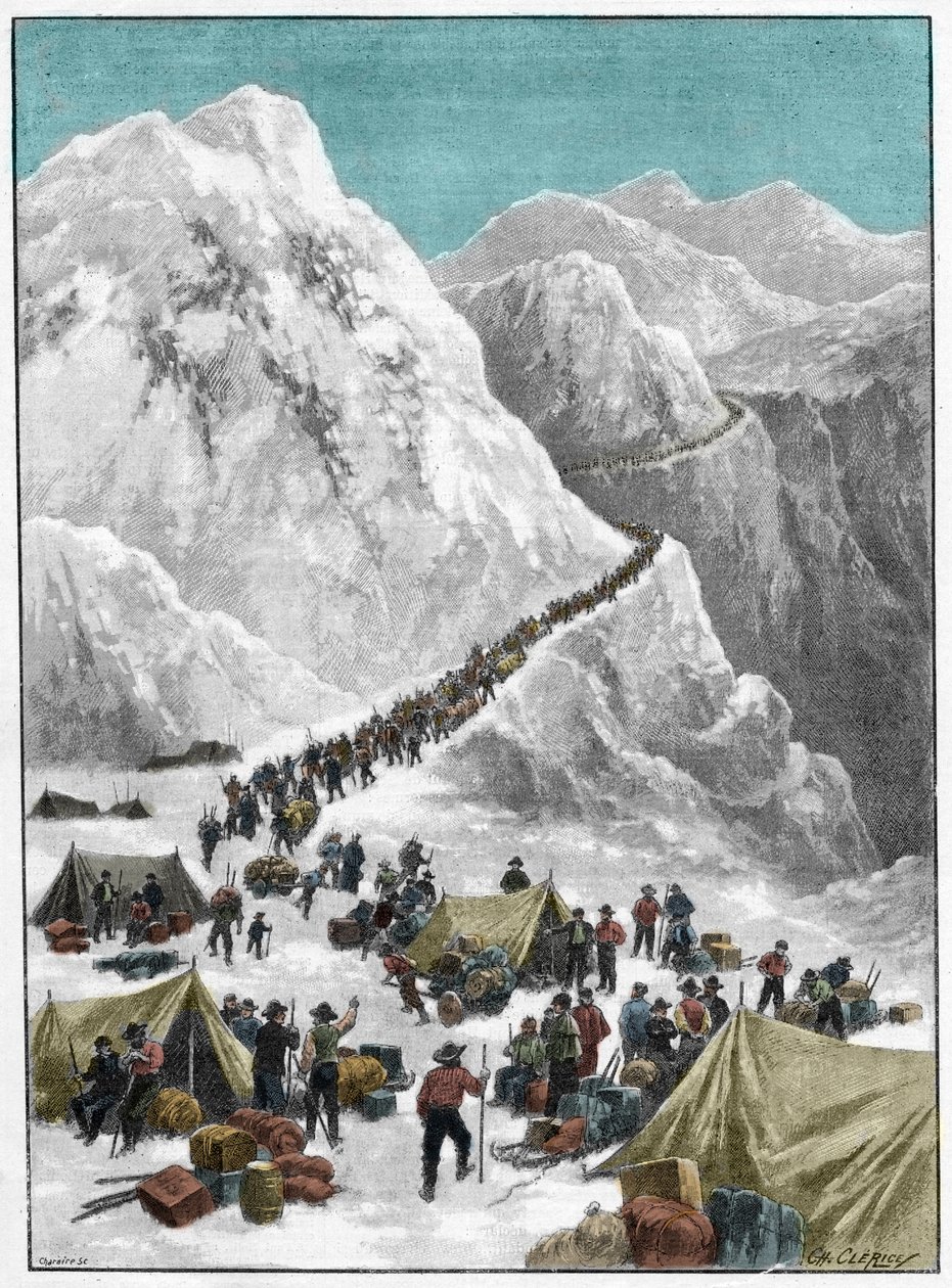 Klondike Gold Rush - Gullsøkere som krysser Chilkoot Pass under Alaskan Gold Rush av Unknown artist