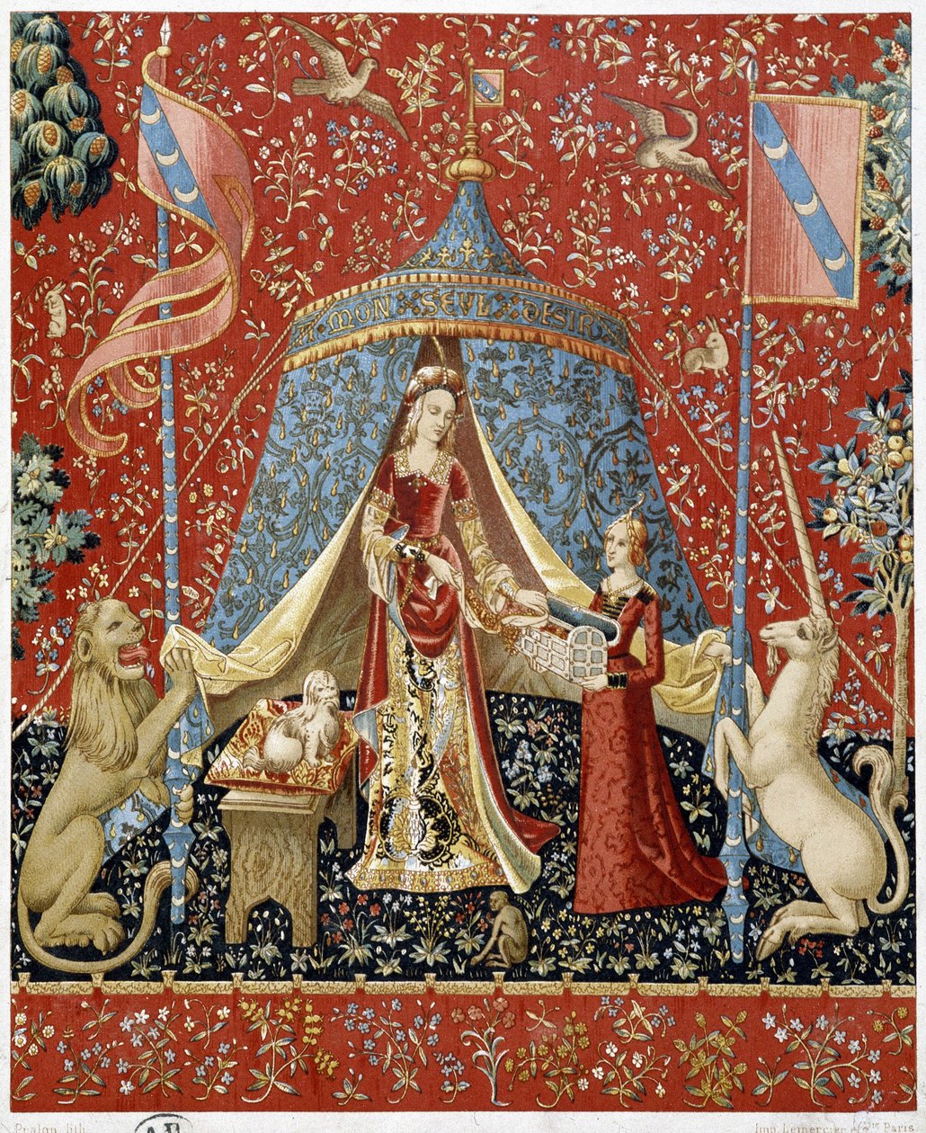 Damen med enhjørningen. Reproduksjon av et billedvev som dateres tilbake til 1500 - faksimile av Unknown artist