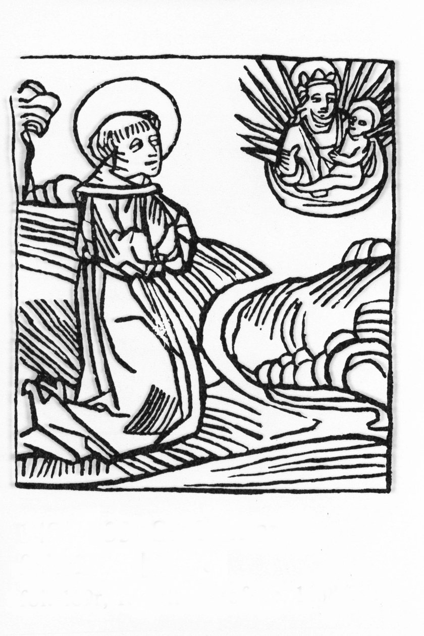 The Life of Saint Bernard de Menthon (923 - 1008). Gravering fra «Leben der Heiligen - sommerteil» (Helgenens bok) av Jacobus (James) av Voragine (1228-1298). Lübeck 1488. av Unknown artist