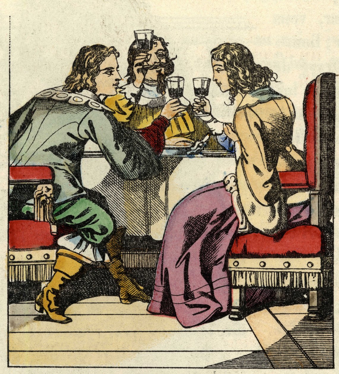 Markisen av Carabas inviterer prinsessen og kongen til å spise i slottet. Illustrasjon av historien "The cat botte" av Charles Perrault av Unknown artist