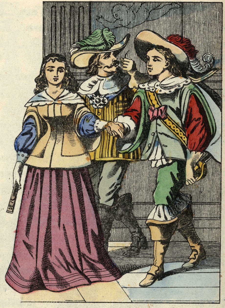The Marquis of Carabas, the princess and the king in the castle. Illustration of the tale “The cat botte” by Charles Perrault av Unknown artist