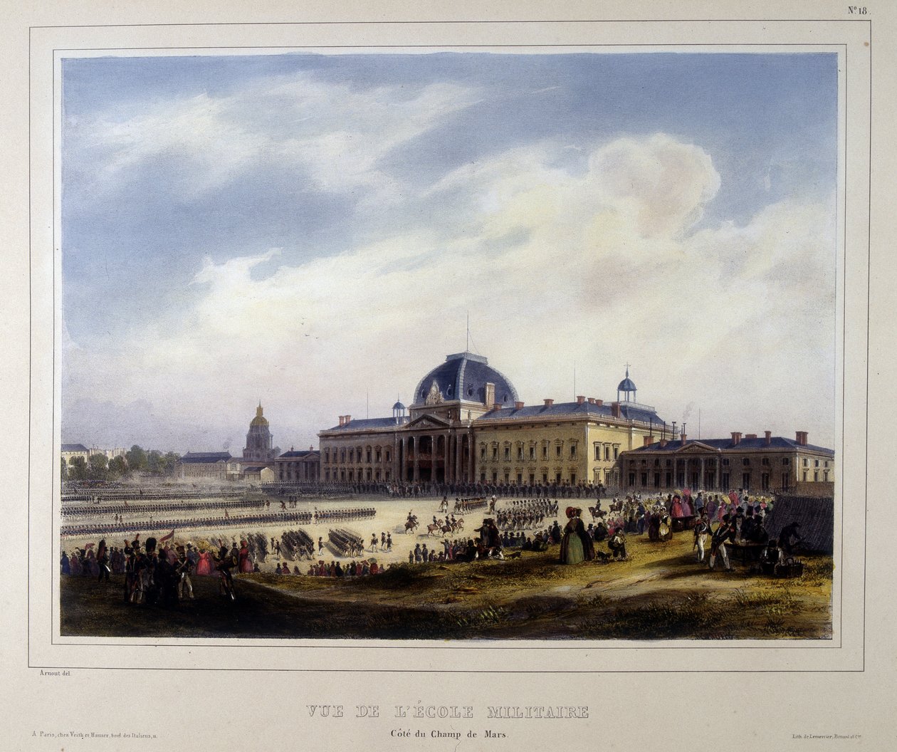 The Military School of the Invalides, utsikt over Champ de Mars av Unknown artist
