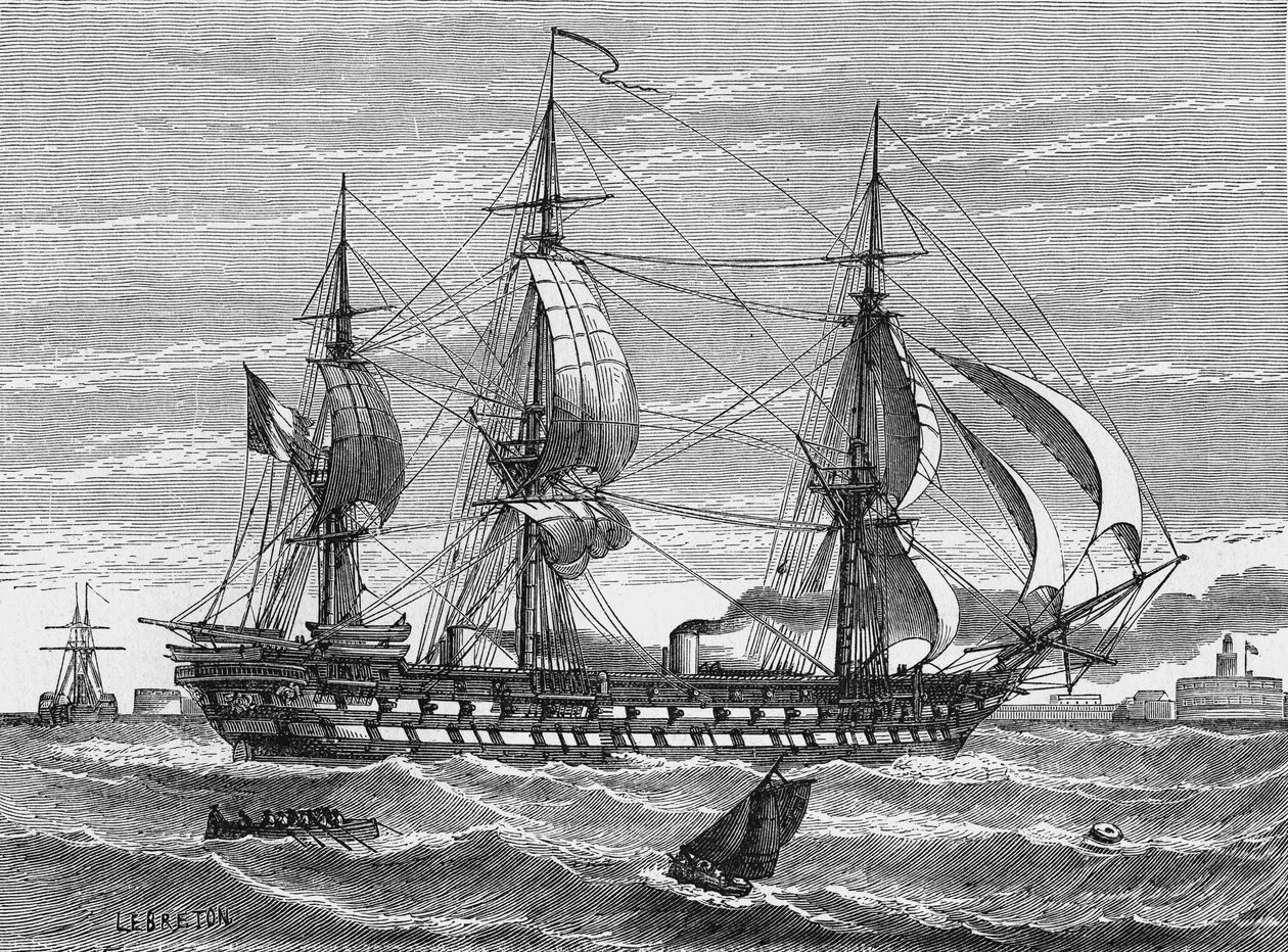 "Napoleon", et blandet skip (propellseilbåt) bygget av Dupuy de Lome og Mon, lansert i Le Havre i 1849. I "Album de la Science"", Éditions Jouvet av Unknown artist