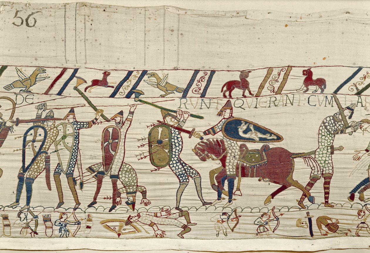 Normannerne kjemper og dreper de som var sammen med kong Harold, Bayeux-teppet (ullbroderi på lin) av Unknown artist