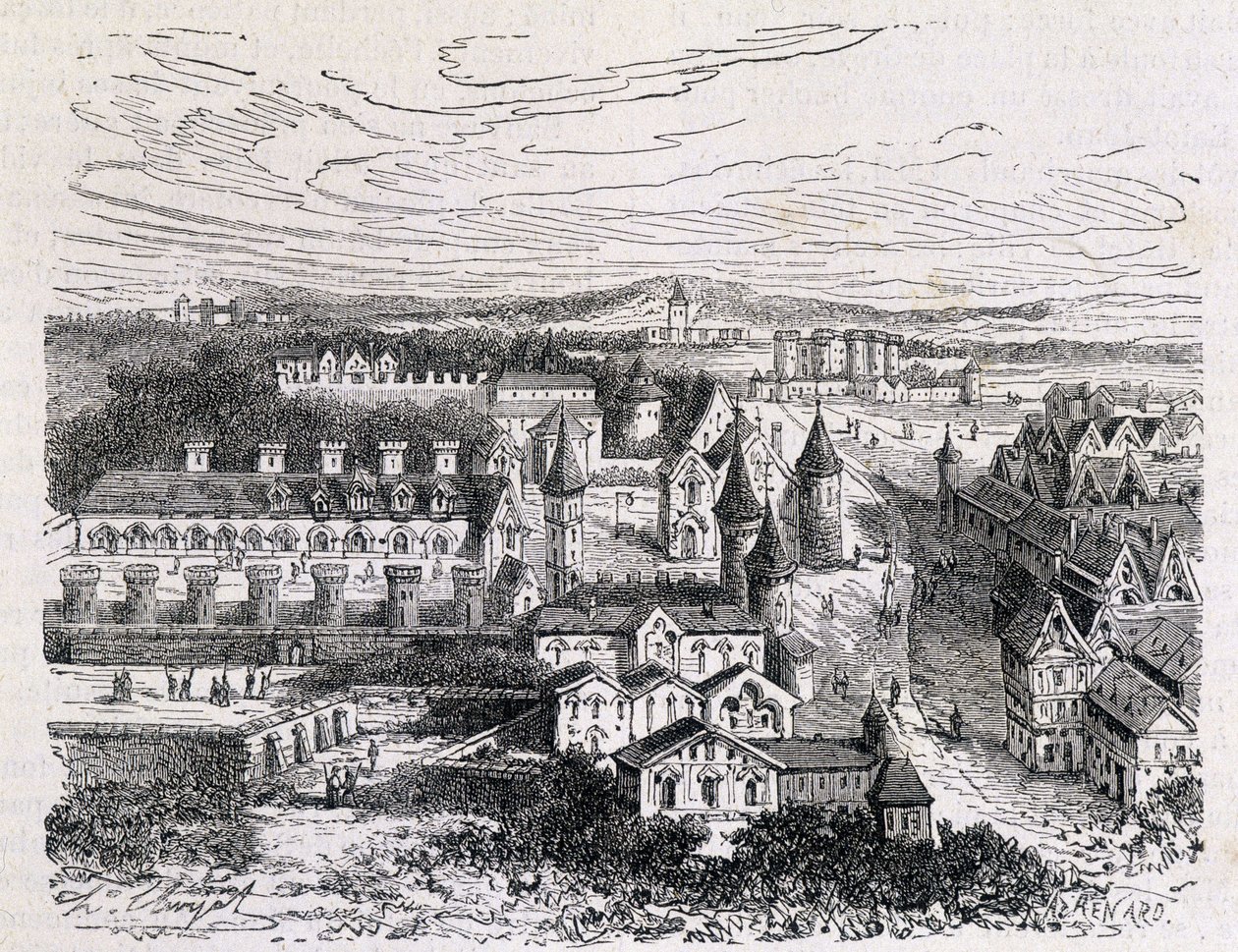 Palais des Tournelles, overfor Hotel Saint Paul - gravering, sent på 1800-tallet av Unknown artist