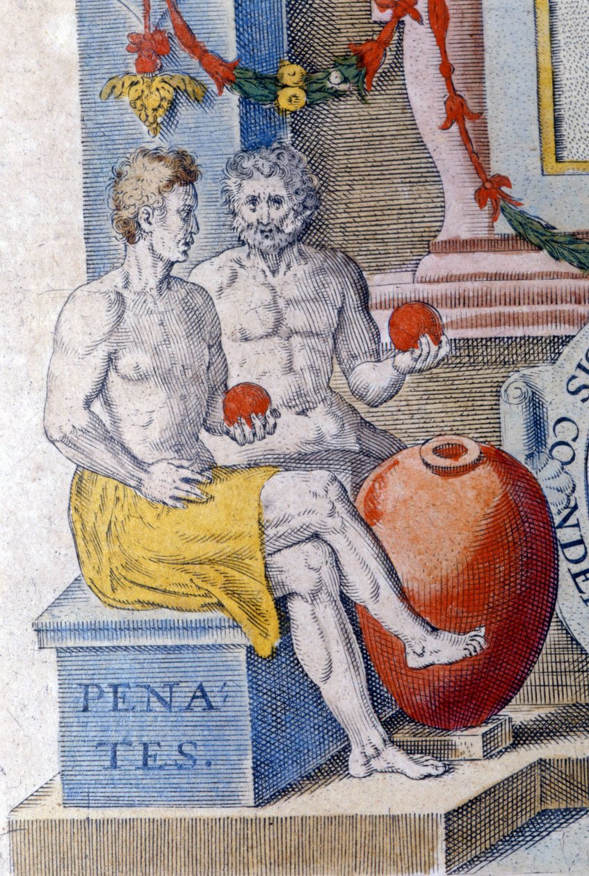 Penatene. (hjemlige guder som beskytter byen eller hjemmet). av Unknown artist