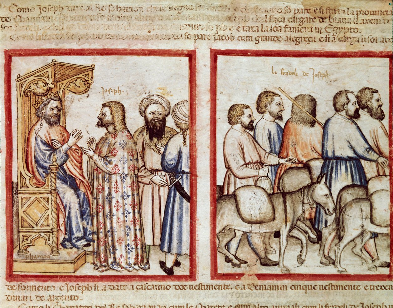 Farao forteller drømmen sin til Joseph Miniature fra Codex 212 (eller Padovan eller Bible of Padua) 1390-1400 Rovigo, Accademia dei Concordi av Unknown artist