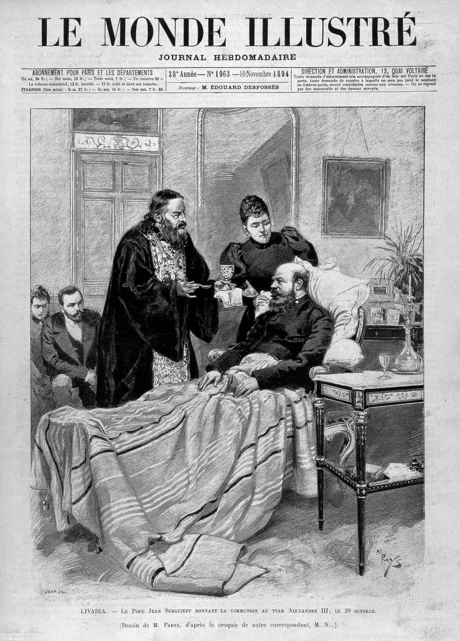 Paven gir nattverd til tsar Alexander III. ""Den illustrerte verden"". 11.10.1894. av Unknown artist