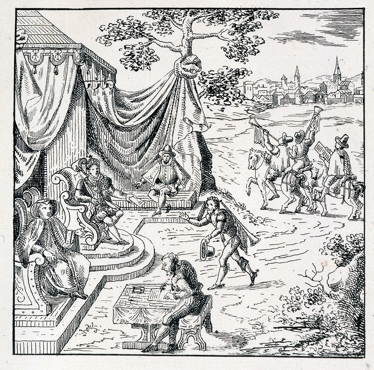 Prinsen av Condé innhentet fra Charles IX (1550-1574) en redigering som tillot kalvinistene å utøve sin religion i kongeriket (Peace of St Germain signert 08/08/1570) - i "" samling av 39 figurer som representerer ulykker i Frankrike fra av Unknown artist