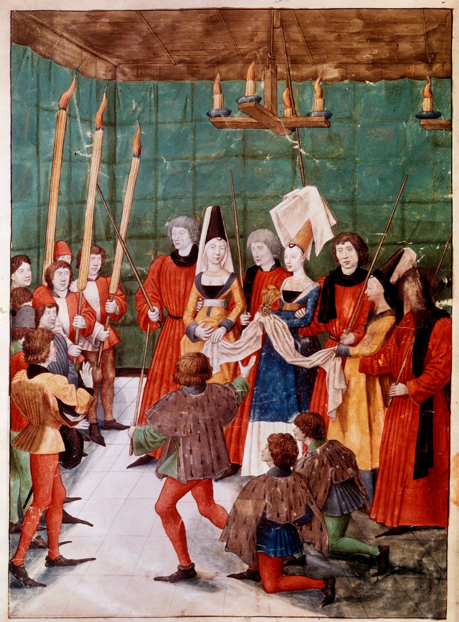 Dronningen deler ut prisen til vinneren av miniatyrturneringen fra manuskriptet ms. 2695 "The Book of Tournament of Rene d