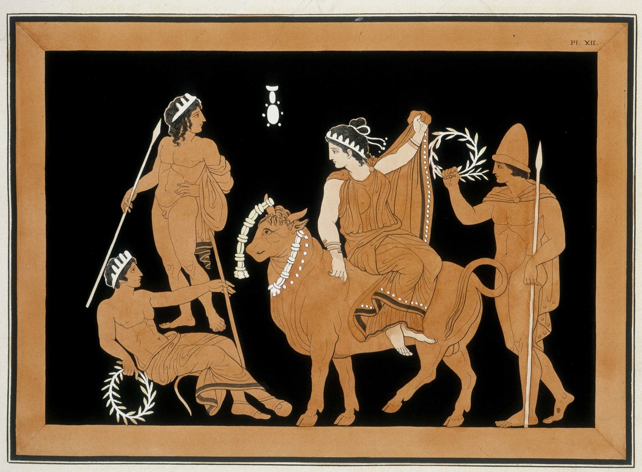 The Removal of Europe - "" Malerier av eldgamle vaser, ofte kalt etruskerne", fra forskjellige samlinger og gravert av A. Clener, ledsaget av forklaringer av A.L. Millen. Av Dubois-Maisonneuve. Library of Maisons Alfort, Veterinary School. 1808 av Unknown artist