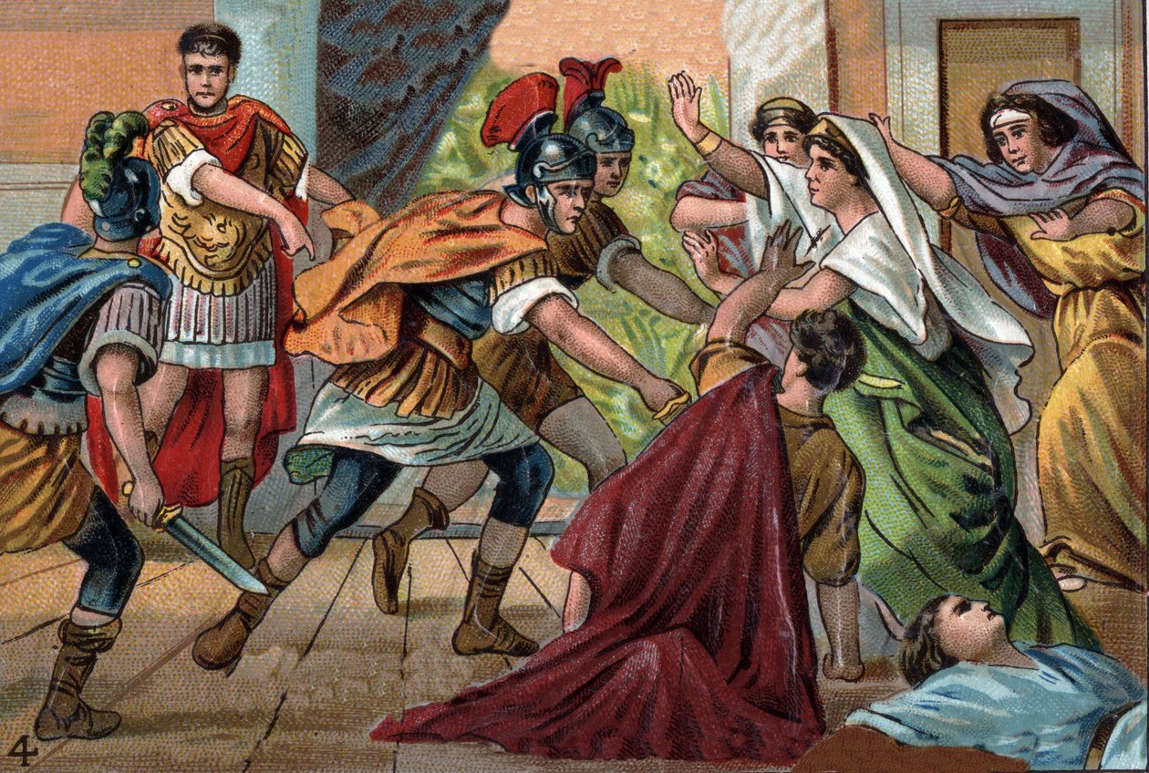 Den romerske keiseren Caracalla (188-217) myrdet sin bror Geta i armen til sin mor. av Unknown artist