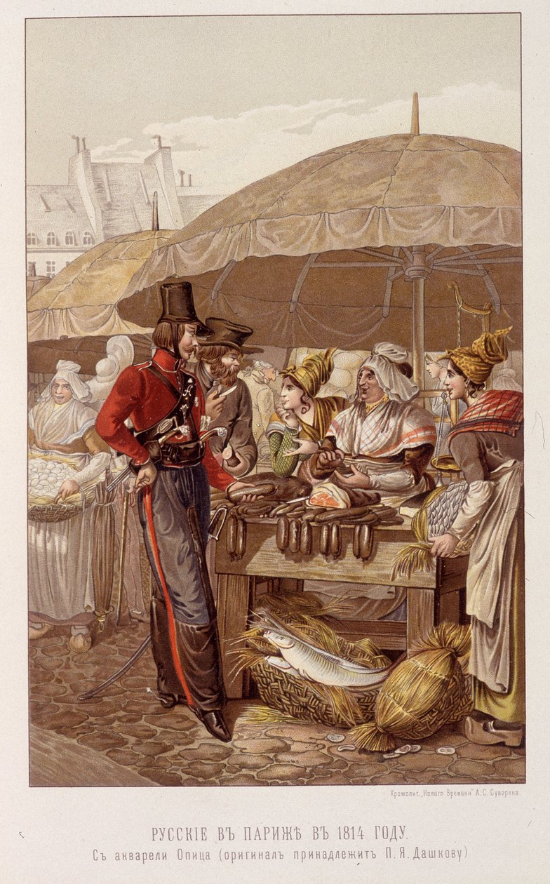The Russians in Paris on a March in 1814 - in “The Emperor Alexander 1st” by Schilder av Unknown artist